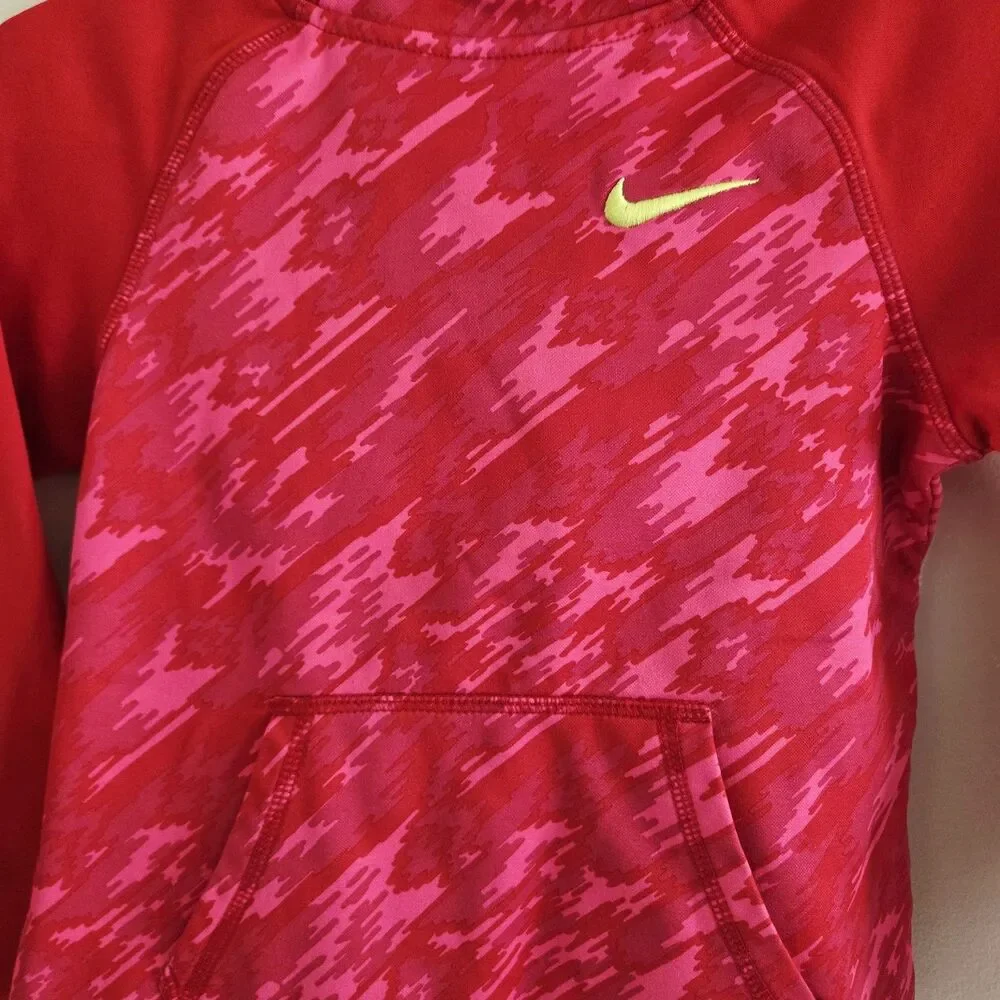 Nike Dri-FIT Unisex Kids L Pullover Hoodie Pink/Red Camo Fleece Pockets